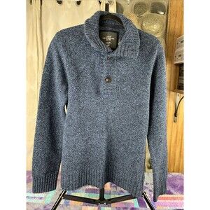LOGG By H&M Mens Medium Pullover Sweater Knit Blue Mock Neck 1/4 Button